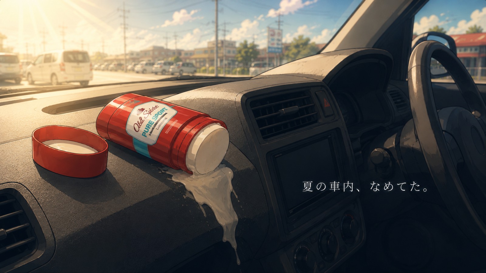 夏の車内でオールドスパイスが溶けてしまった様子