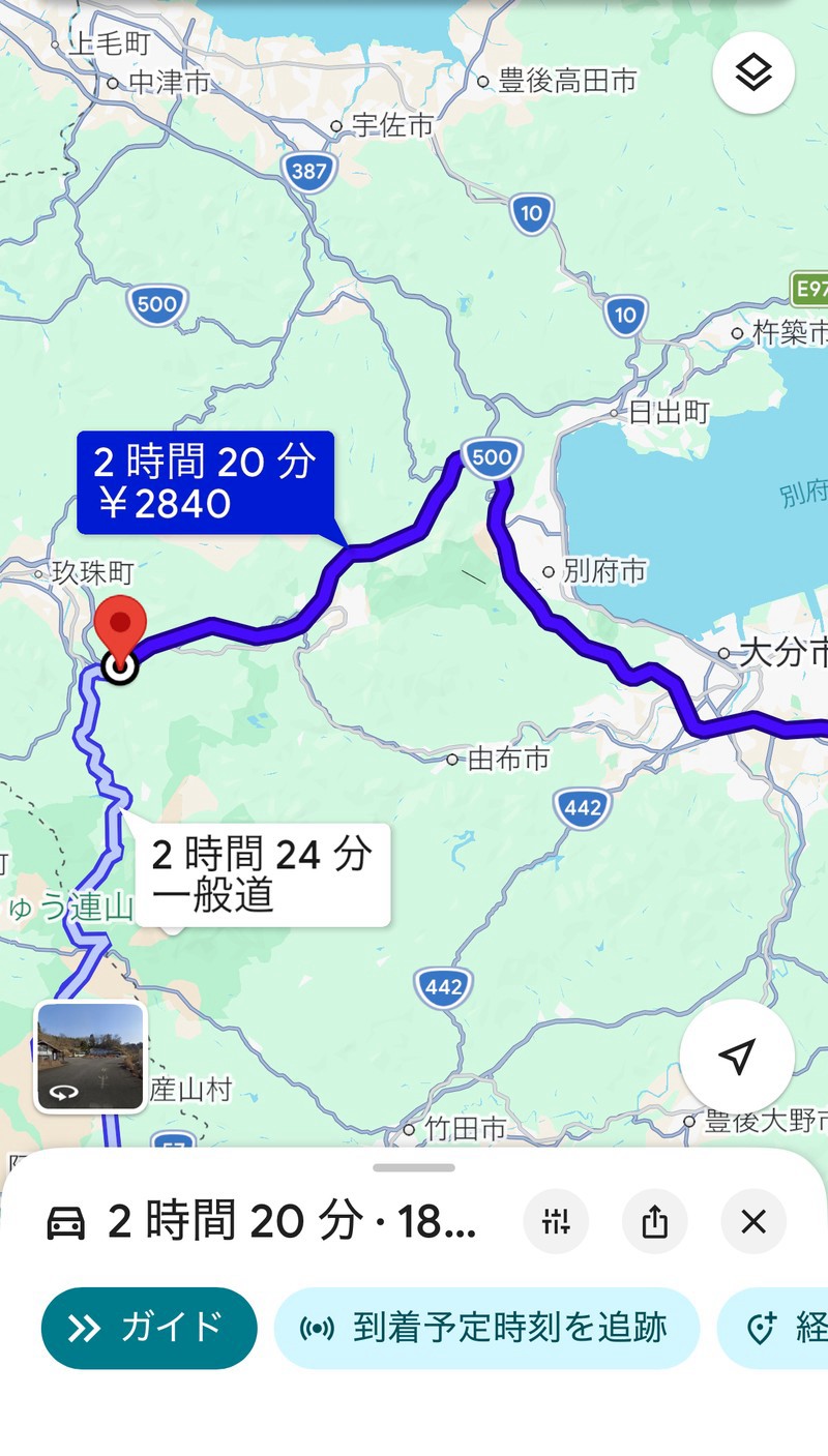 九重IC方面へ折り返す、実際に行ってしまったルート(2時間20分・2,840円)