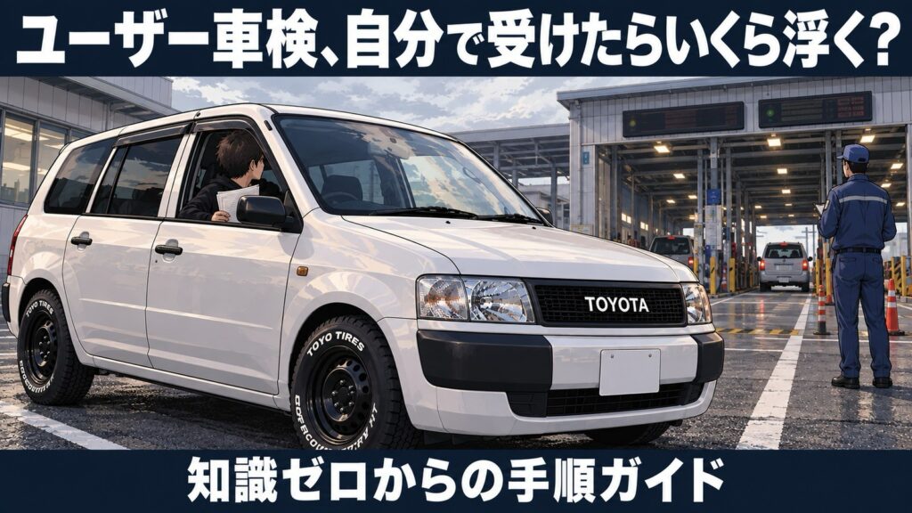 ユーザー車検、自分で受けたらいくら浮く? 知識ゼロからの手順ガイド(車検場の検査コース前に停めたプロボックスのイラスト)