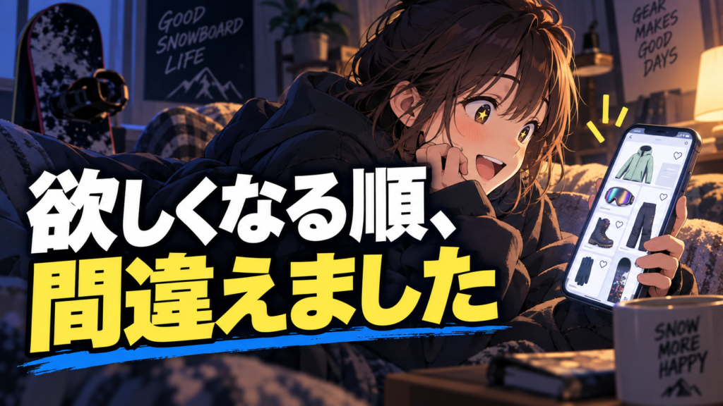 スノボ、ジャストサイズのウェアを買って痛い目を見た話|道具の「欲しくなる順」と「本当に大事な順」は逆でした スノボ、ジャストサイズのウェアを買って痛い目を見た話|道具の「欲しくなる順」と「本当に大事な順」は逆でした